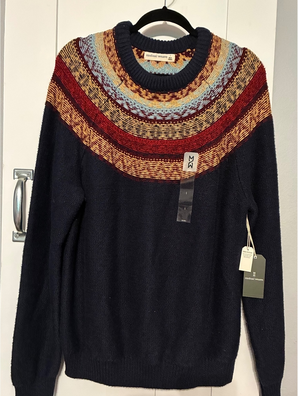 Mutual Weave Men’s Fair Isle Yoke Crewneck Sweater - Navy - Size Large (NWT)